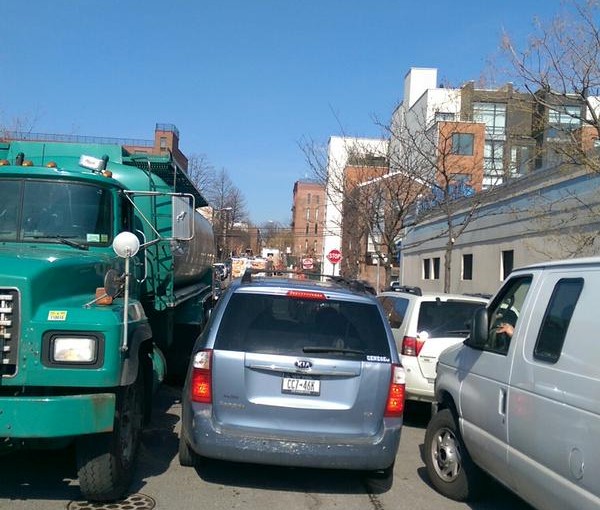 Gridlock at Carroll & Bond due to cars parked…